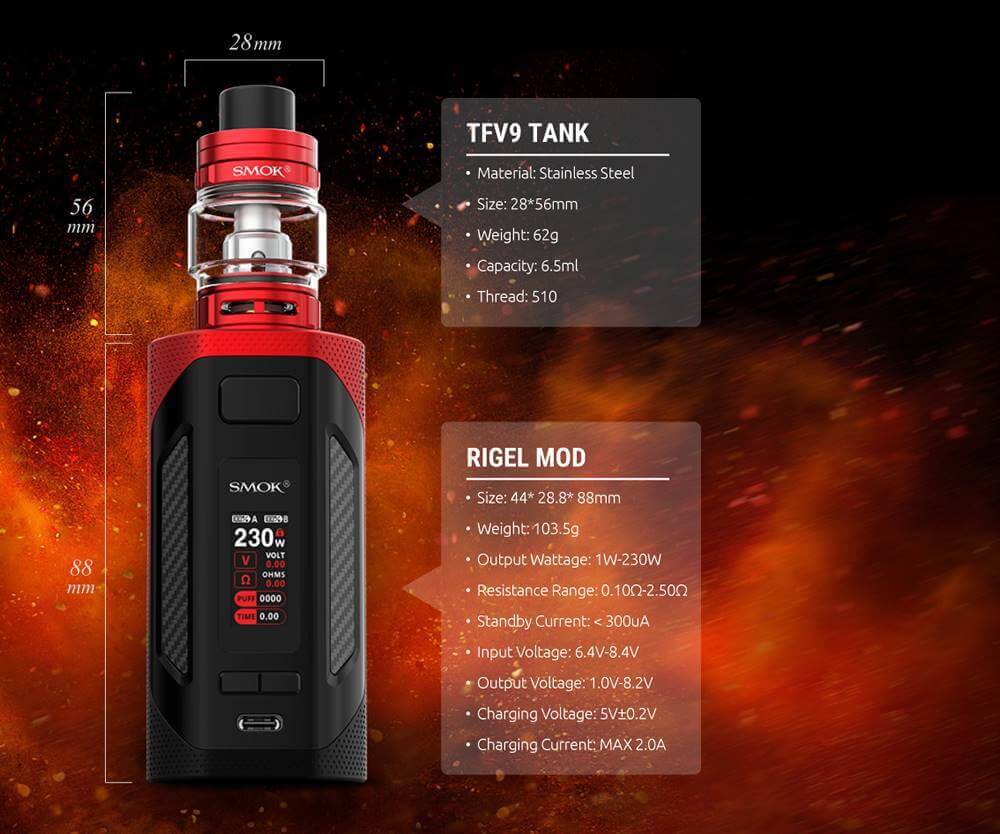 Smok Rigel TFV9 230 Watt Teknik Özellikleri